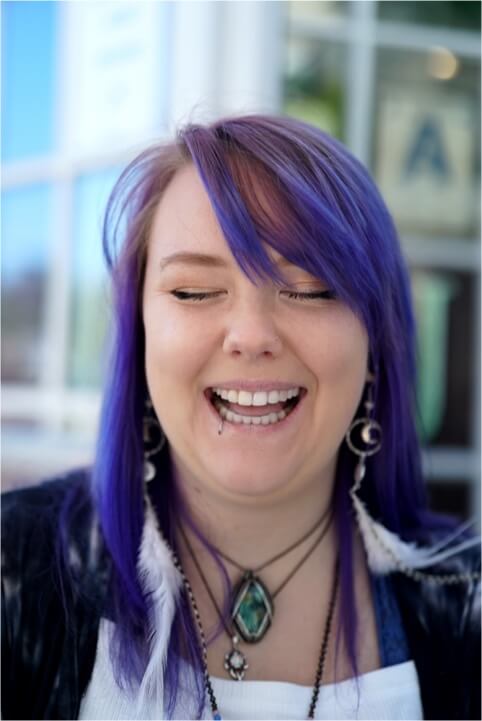 smile purple hair woman san diego rehab