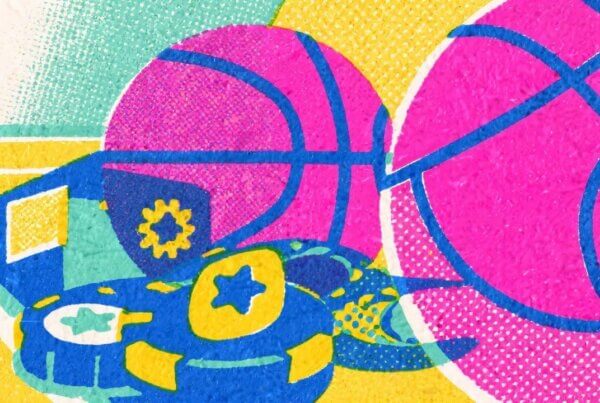 Abstract image illustrating the moral compromise in college basketball, depicting a shattered court as a chessboard to symbolize the risky decisions leading to corruption.