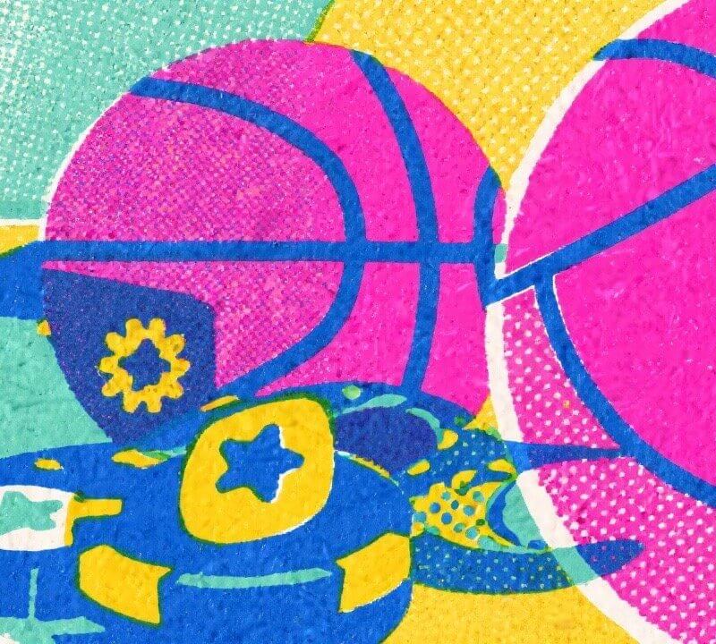 Abstract image illustrating the moral compromise in college basketball, depicting a shattered court as a chessboard to symbolize the risky decisions leading to corruption.