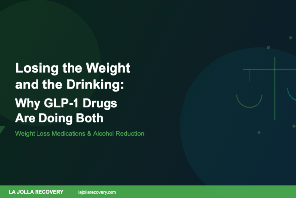 GLP-1 drugs helping with both weight loss and alcohol reduction - balance scale illustration