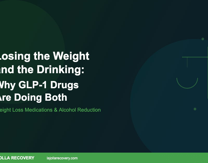 GLP-1 drugs helping with both weight loss and alcohol reduction - balance scale illustration