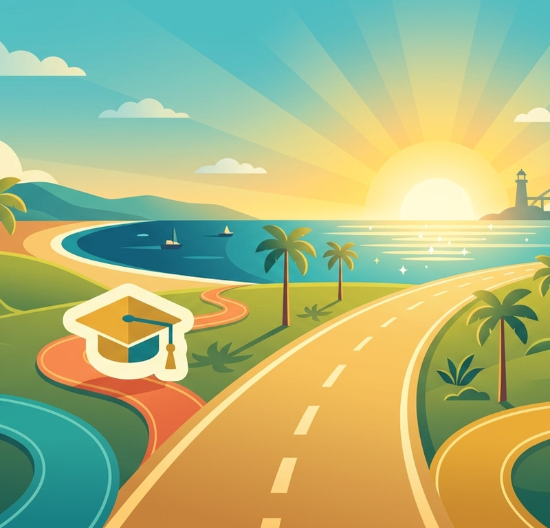 Illustration of work, school, and volunteering pathways converging, showing employment and recovery as connected tools via San Diego's WorkReady Hub