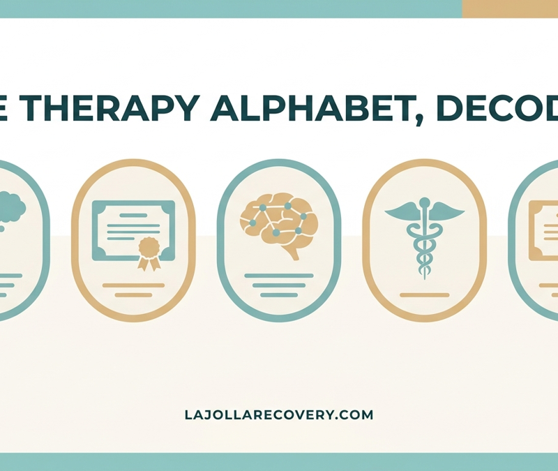 Types of mental health professionals: LMFT, LCSW, LPCC, psychologist, psychiatrist badges