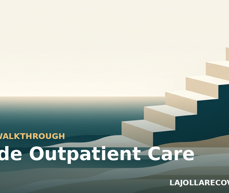 Abstract weekly-step calendar over a coast illustrating what to expect in outpatient rehab in San Diego