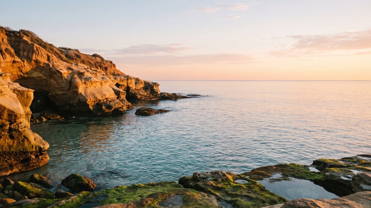 Calm sunrise over La Jolla Cove with open horizon reflecting clarity about insurance coverage for rehab in California